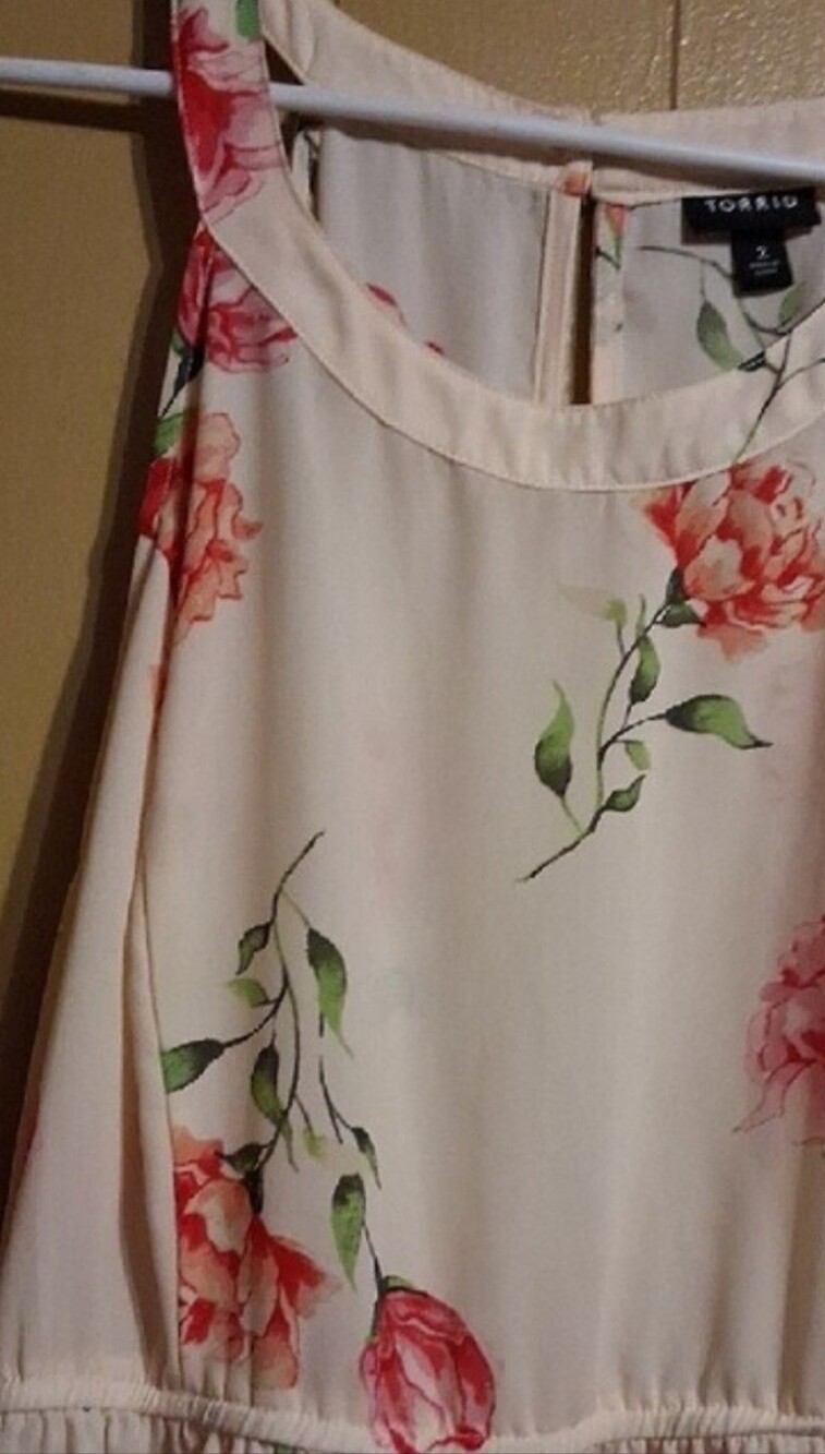 torrid Cream Dress with Pink Floral and Green Leaf Accents